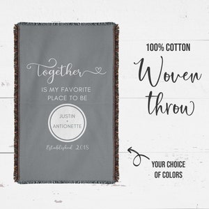 2 Year Anniversary, Personalized 100% Cotton Throw, 2nd Anniversary Gift, Couple Woven Blanket - Custom Colors
