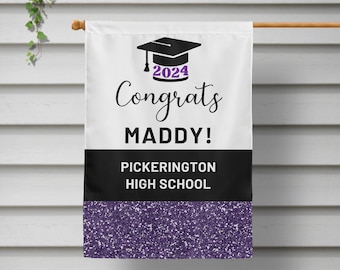 Graduation Yard Sign, Garden Flag, Personalized Banner Sign, High School Grad,  Glitter Glam - Custom Colors