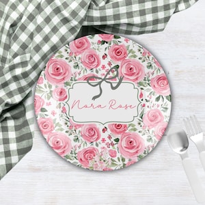 Custom Name Plate for Girls, Personalized Plate, Kids Birthday Plate, Mealtime Set, Children&#39;s Plate, Dinner Plate Tableware, Floral Roses