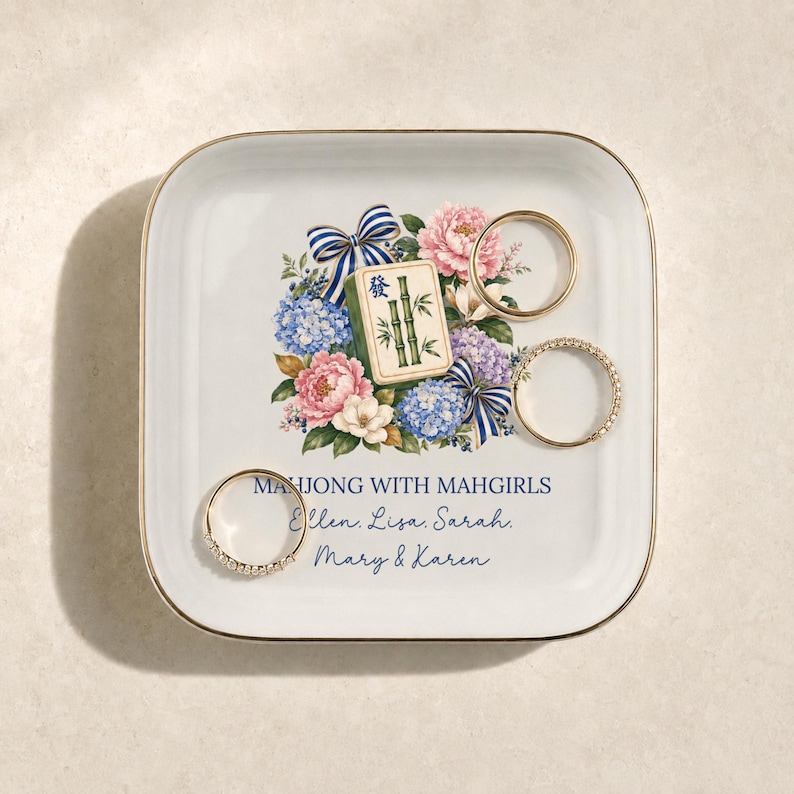 Personalized Mahjong Jewelry Dish, Mah Jongg Gift for Women, Mahgirls Trinket Dish, Mahjong Group Gift, Hostess Gift image 2