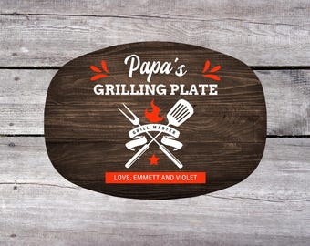 Papa Gifts, Personalized Platter, Grandpa Gift from Grandkids, Daddy's Grilling Plate, Grill Accessories