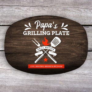 Papa Personalized Grilling Plate, Grandpa Gift from Grandkids, Custom Name Platter, Grill Gifts, Daddy's Grilling Plate, Grill Accessories dark