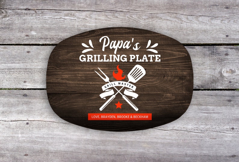 Papa Personalized Grilling Plate, Grandpa Gift from Grandkids, Custom Name Platter, Grill Gifts, Daddy's Grilling Plate, Grill Accessories dark