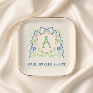 Personalized Mahjong Jewelry Dish, Monogram Mah Jongg Gift, Preppy Mahjong Trinket Dish, Mahjong Lover Hostess Gift image 1