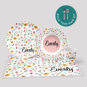Custom Name Plate for Girls, Personalized Plate, Kids Dinnerware Set, Children&#39;s Plate and Bowl Set, Toddler Gift
