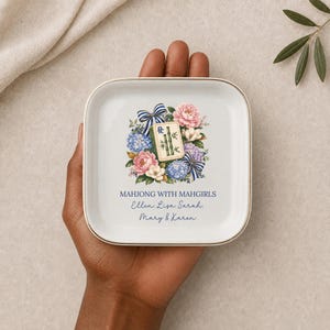 Personalized Mahjong Jewelry Dish, Mah Jongg Gift for Women, Mahgirls Trinket Dish, Mahjong Group Gift, Hostess Gift image 3