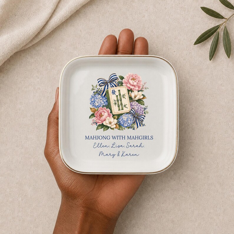 Personalized Mahjong Jewelry Dish, Mah Jongg Gift for Women, Mahgirls Trinket Dish, Mahjong Group Gift, Hostess Gift image 3