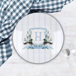 One Lucky Duck Custom Plate, Mallard Duck Personalized Plate, Kids Birthday Plate, Boys First Birthday, Children&#39;s Cake Plate, Initial