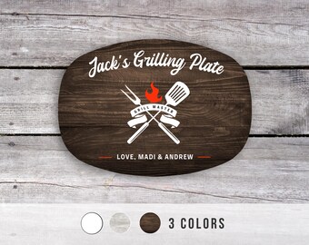 Grill Master BBQ Gifts, Personalized Grilling Plate, Dad Gift from Kids, Custom Name Platter, Barbecue Serving Tray, Grill Accessories
