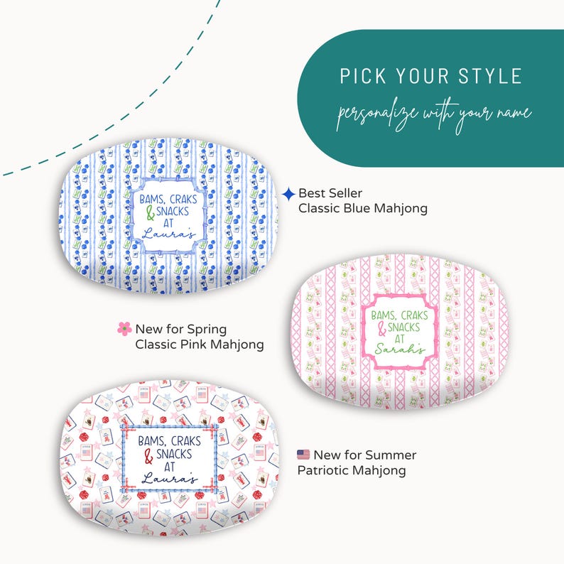 Mahjong Personalized Platter, Game Night, Mahjong Gifts, Mahj Girls Party Decor, Mahjong Dessert Plate image 2