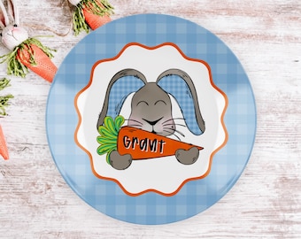 Personalized Easter Plate for Kids, Unbreakable Plastic Bunny Plate, Custom Name Plate Girl or Boy, Toddler Easter Gift, Kids Plate