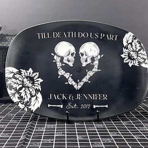 Halloween Wedding, Custom Platter, Gothic Wedding Decor, Skeletons Anniversary Gift, Till Death Do Us Part