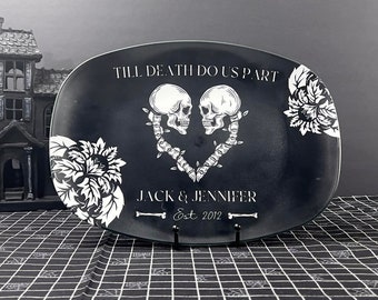 Halloween Wedding, Custom Platter, Gothic Wedding Decor, Skeletons Anniversary Gift, Till Death Do Us Part