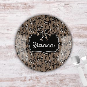Personalized Kids Plate, Leopard Print Name Plate, Unbreakable Plastic Dish, Food Safe Chidren's Plate, Gift for Girls, Toddler Dinnerware