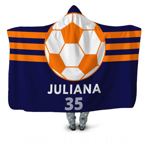Personalized Soccer Hooded Fleece Blanket, Custom Name Throw