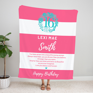 Sweet 16 Gift, Personalized Throw Blanket, Teen Girl, Sixteen Birthday Gifts, Daughter Present - Custom Colors