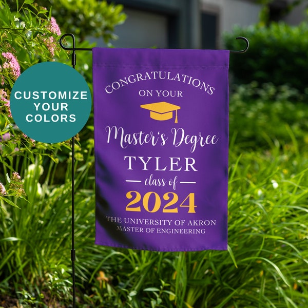 Masters Degree, Graduation Yard Sign, Graduation Flag, College Degree, Class of 2024, Grad Party Decor - Custom Colors