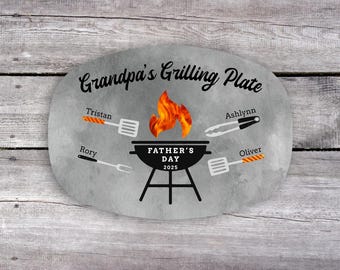 Gift from Grandkids, Personalized Grilling Plate, Grill Gifts, BBQ Custom Platter, Gift for Papa, Grandpa