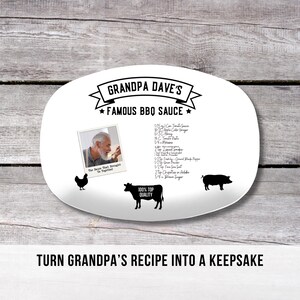 Personalized BBQ Recipe Platter, Custom Handwritten Recipe Tray with Photo, Grandpa BBQ Sauce Keepsake, Grill Master Gift