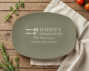 Personalized Grilling Plate, Fathers Day Gift from Kids, BBQ Grill Gifts, Custom Grilling Tray, Daddy's Grilling Plate