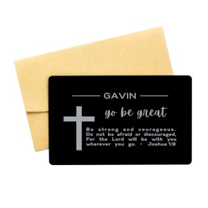 Tarjeta de billetera grabada personalizada, regalo de graduación personalizado, regalo de graduación masculino, tarjeta de billetera de metal, para nuestro hijo, Josué 1:9