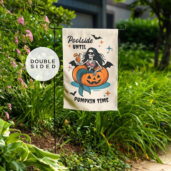 Summerween Garden Flag, Halloweener Gift, Summer Decor, Mermaid Skelton, Pool Party, Spooky Summer, Summerween Decor