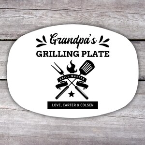Papa Personalized Grilling Plate, Grandpa Gift from Grandkids, Custom Name Platter, Grill Gifts, Daddy's Grilling Plate, Grill Accessories white