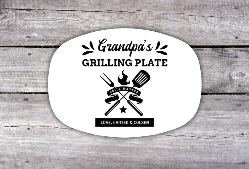 Papa Personalized Grilling Plate, Grandpa Gift from Grandkids, Custom Name Platter, Grill Gifts, Daddy's Grilling Plate, Grill Accessories white