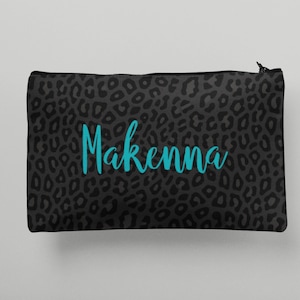 Teenage Girl Gifts, Personalized Makeup Bag, Leopard Cosmetic Pouch, Zippered Clutch - Custom Colors