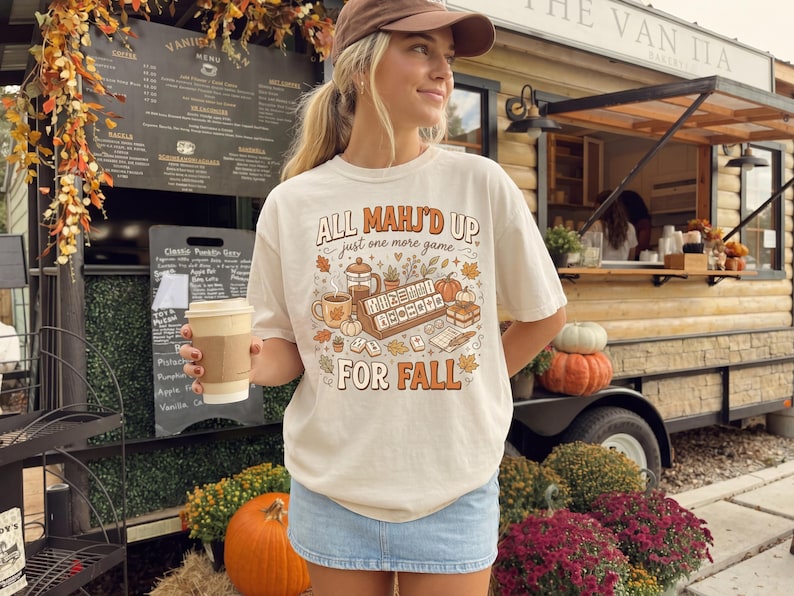 Mahjong Fall Comfort Colors® Shirt Autumn Mahjong Tee Retro Game Night Shirt Cozy Mahjong Lover Gift Thanksgiving Mahjong Shirt for Women Ivory