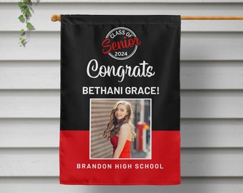 Graduation Yard Sign, Photo Graduation Flag, Personalized Grad Decor, High School Senior, Class of 2024 - Choose your Colors
