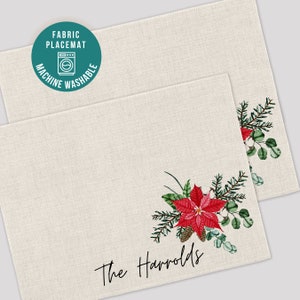 Christmas Placemats, Personalized Holiday Decor, Poinsettia Table Placemats, Farmhouse Christmas