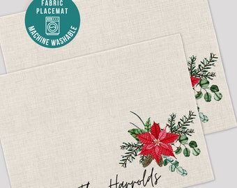 Christmas Placemats, Personalized Holiday Decor, Poinsettia Table Placemats, Farmhouse Christmas