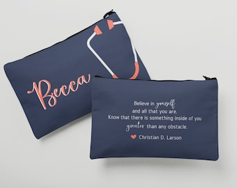 Nurse Personalized Pouch, RN LPN Makeup Bag, Nurse Graduation Gift - Custom Colors