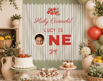 Holy Cannoli First Birthday Banner Personalized Italian Birthday Banner Girl First Birthday Photo Backdrop Tomato Theme Party Decor