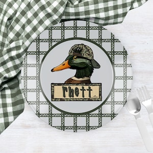 One Lucky Duck Birthday Plate, Custom Name Plate for Boys, Personalized Mallard Plate, Boys First Birthday, Kids Cake Plate, Duck Hunting