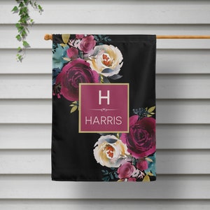 Merlot Flowers House Flag, Personalized Garden Flag, Welcome Yard Sign, Garden Decor, Housewarming Gift