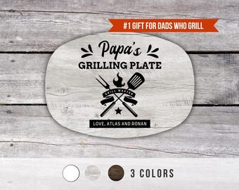 Papa Personalized Grilling Plate, Grandpa Gift from Grandkids, Custom Name Platter, Grill Gifts, Daddy&#39;s Grilling Plate, Grill Accessories