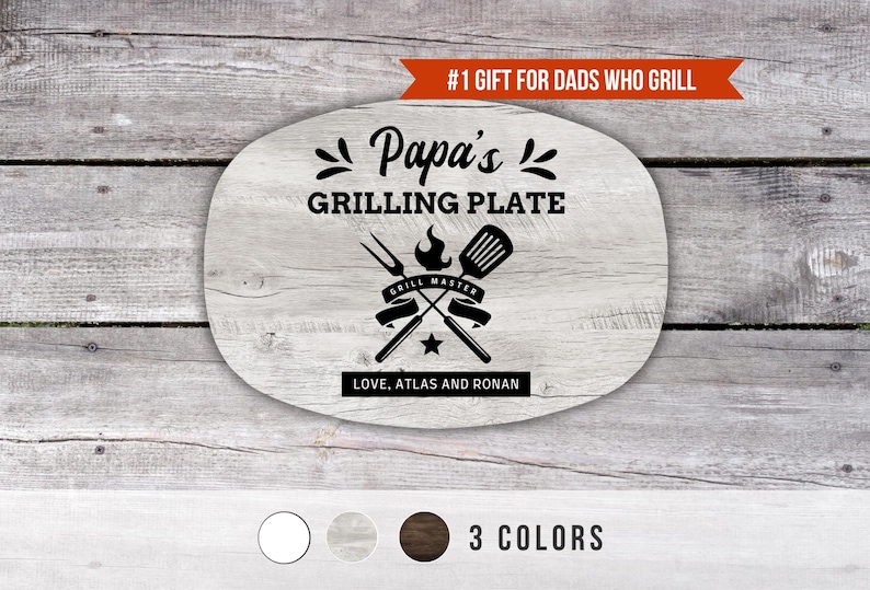 Papa Personalized Grilling Plate, Grandpa Gift from Grandkids, Custom Name Platter, Grill Gifts, Daddy's Grilling Plate, Grill Accessories light