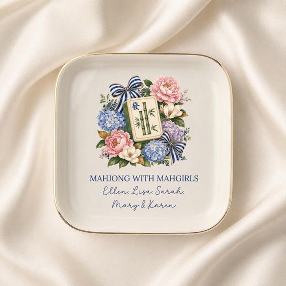 Personalized Mahjong Jewelry Dish, Mah Jongg Gift for Women, Mahgirls Trinket Dish, Mahjong Group Gift, Hostess Gift