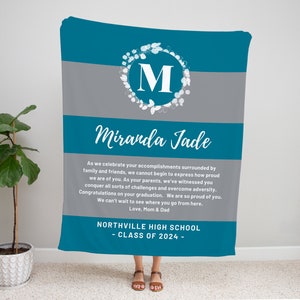 Personalized Graduation Blanket, Senior 2023, College Graduate, Custom Name Blanket, Daughter Graduation Present - Choose your Colors