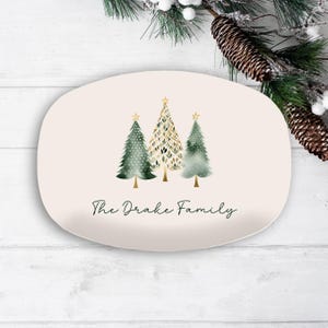 Personalized Christmas Platter, Holiday Family Name Plate, Custom Xmas Tray, Christmas Tree Dish, Gift for Family, Hostess Gift Idea