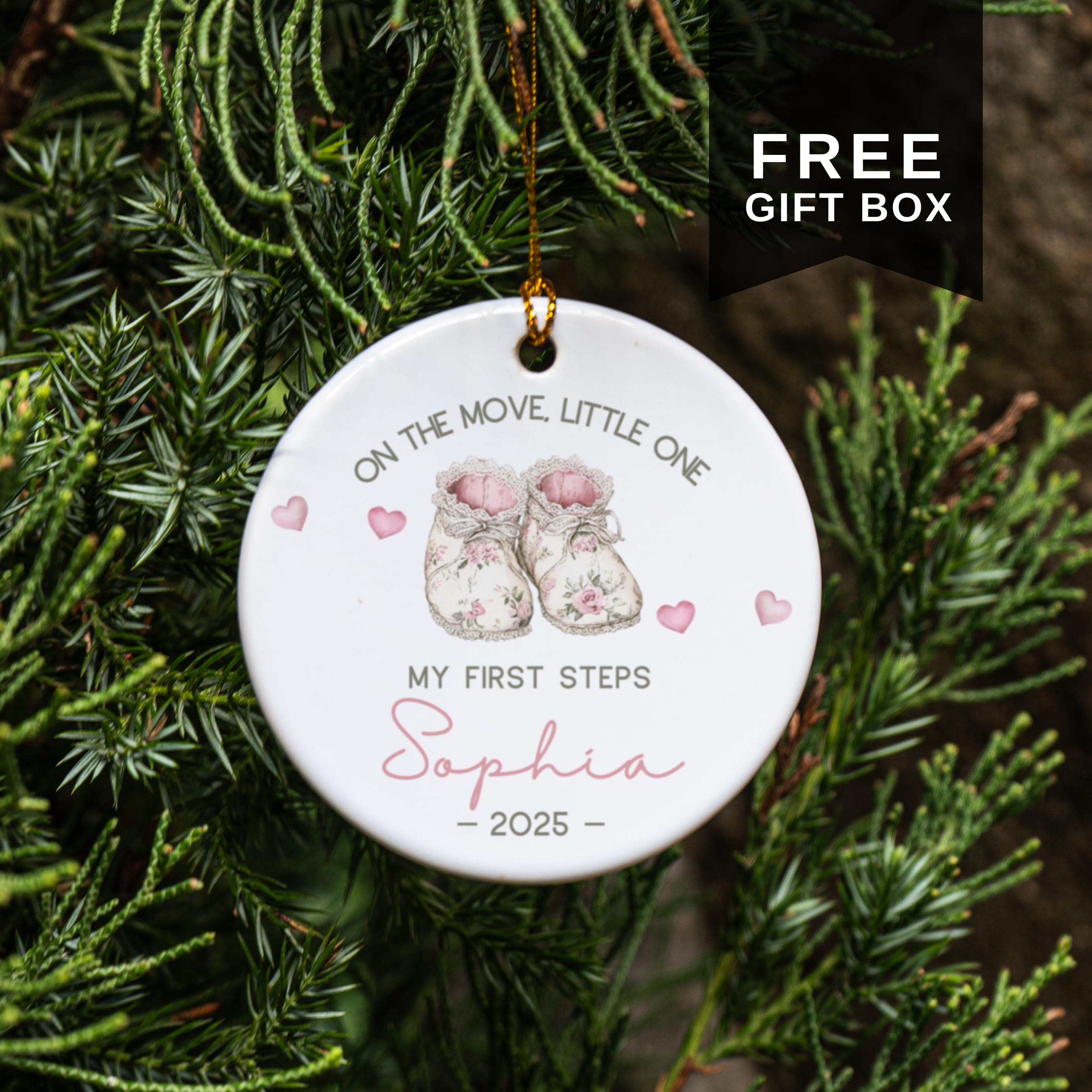 First Steps Ornament, Baby Milestone Gift, Baby Girl Christmas 