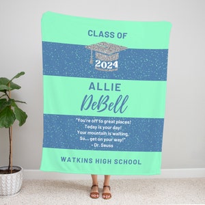 Personalized Throw Blanket, Graduation Gifts, Senior 2024, High School Grad, Daughter Present - Custom Colors