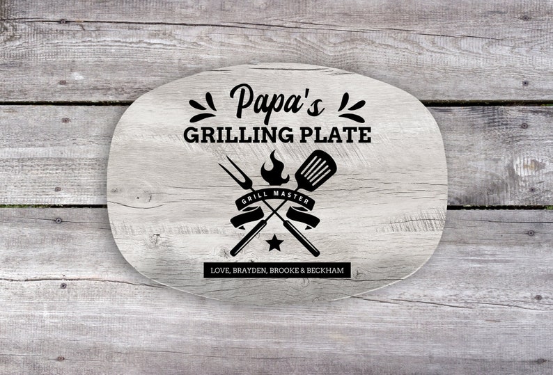 Papa Personalized Grilling Plate, Grandpa Gift from Grandkids, Custom Name Platter, Grill Gifts, Daddy's Grilling Plate, Grill Accessories light