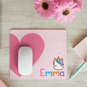 Cute Mouse Pad, Personalized Kids Desk Mat, Unicorn Mousepad, Daughter Gift - Custom Colors