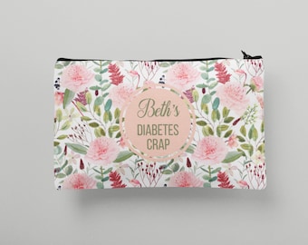 Personalized Diabetes Crap Bag, Funny Diabetic Travel Pouch, Cute Floral, Gift for Diabetic