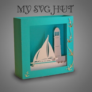 Cartão de caixa com tema à beira-mar 3D Dsvg pdf cricut studio