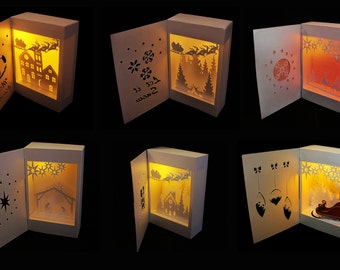 Christmas Collection Bundle set of 6 Shadow Box Lanterns digital Templates