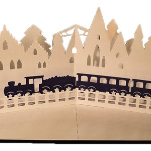 3D SVG PDF Pop up Tarjeta en capas tren de Navidad